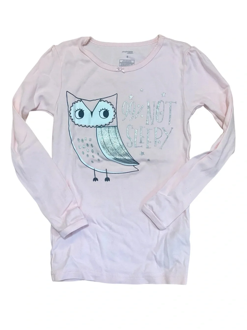 Simple Joys pale pink and black owl 99% not sleepy pajama set, size 8
